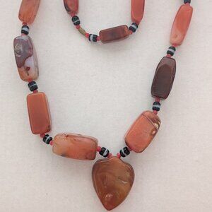 Vintage Artisan Heavy Tumbled Carnelian Agate Barrel Clasp Statement Necklace